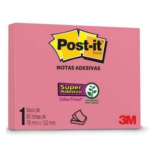 BLOCO ADESIVO ANOTACAO 76X102MM 90 FOLHAS POST-IT 3M - REF. PINK - 1 UNIDADE