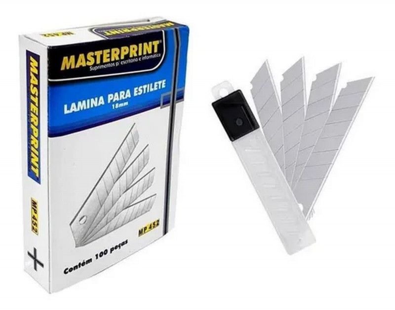 LAMINA ESTILETE LARGA 18MM MASTERPRINT - REF. MP452 - CAIXA COM 10 PACOTES