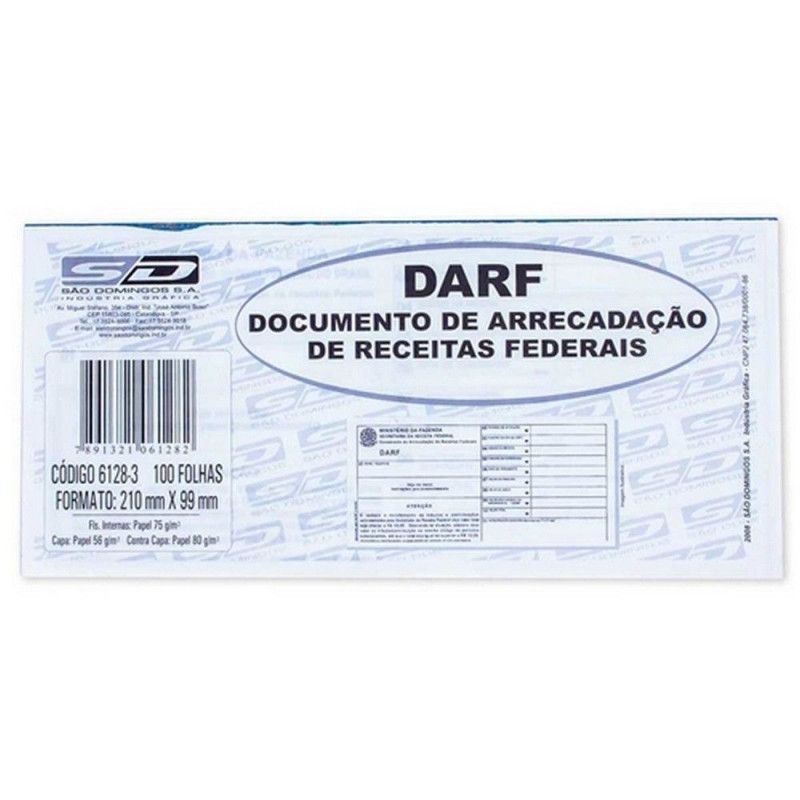 BLOCO DARF FEDERAL 100 FOLHAS SAO DOMINGOS - REF. 6128 - 1 UNIDADE
