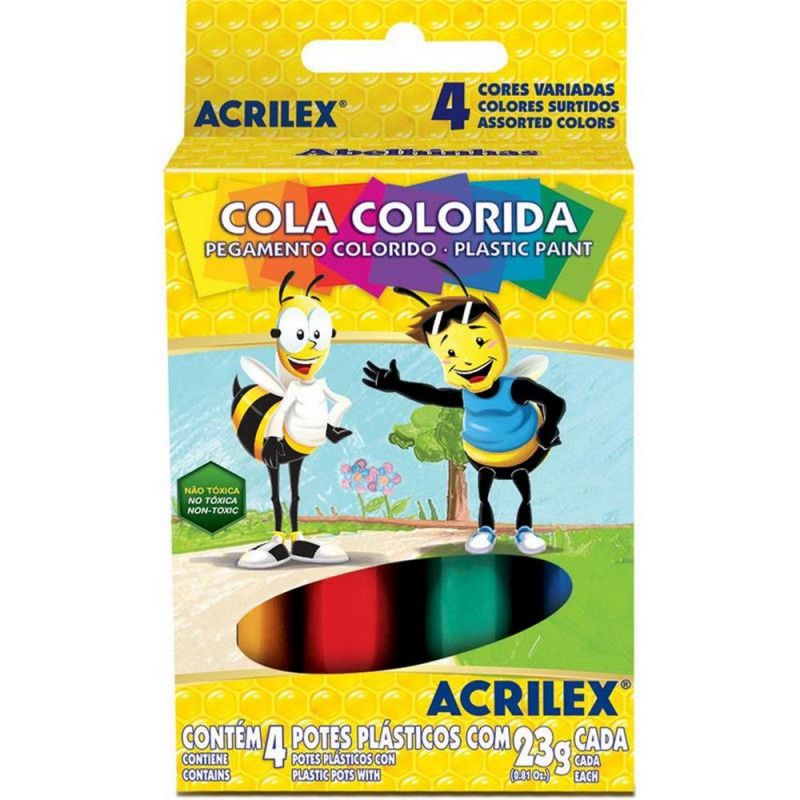 COLA COLORIDA 4 CORES ACRILEX - REF. 2604 - CAIXA COM 12 UNIDADES
