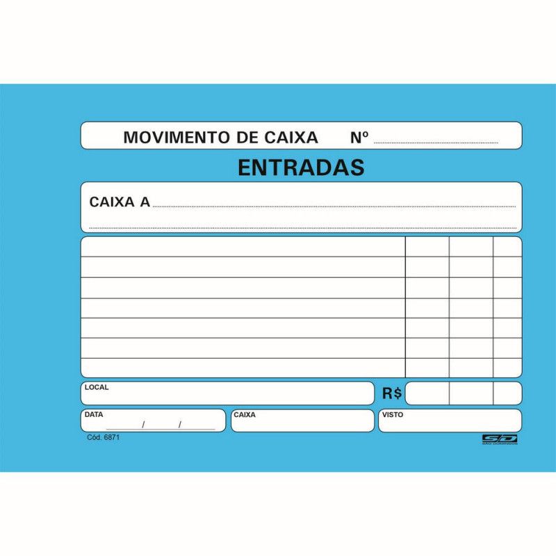 BLOCO MOVIMENTO DE CAIXA ENTRADA AZUL 100 FOLHAS - REF. 6871 - 1 UNIDADE