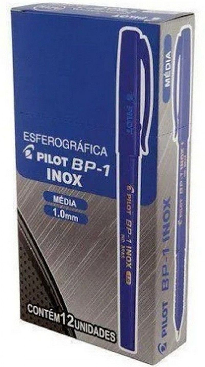 CANETA ESFEROGRAFICA 1.0 BP-1 INOX AZUL PILOT - CAIXA COM 12 UNIDADES