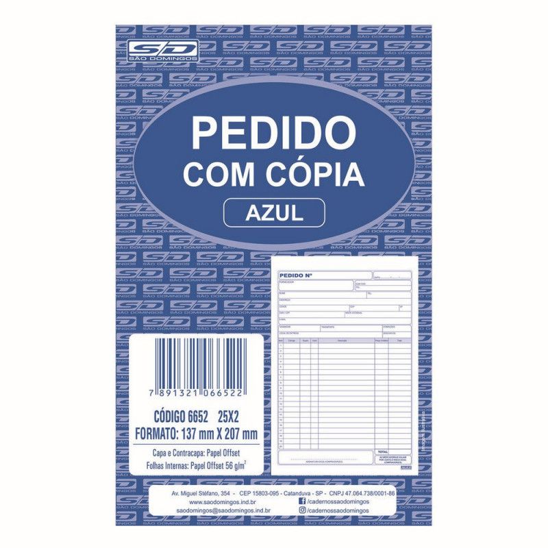 BLOCO PEDIDO 2 VIAS 1/18 155X215 AZUL 25X2 - REF. 6652 - 1 UNIDADE
