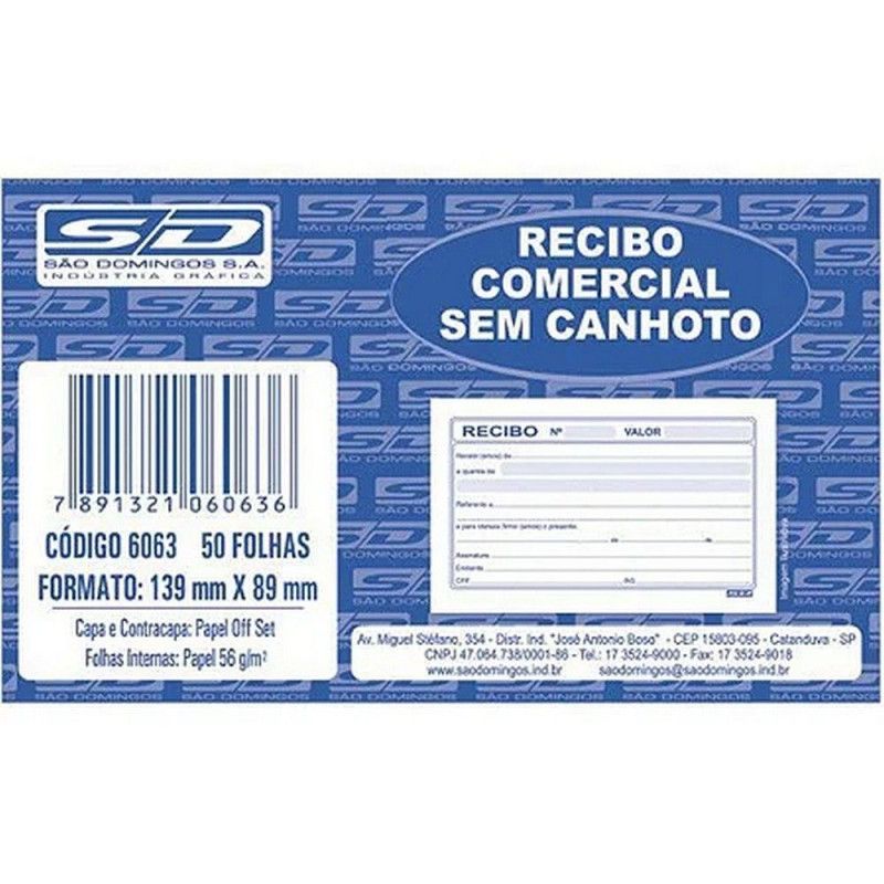 BLOCO RECIBO COMERCIAL SEM CANHOTO 50 FOLHAS SAO DOMINGOS - REF. 6063 - 1 UNIDADE