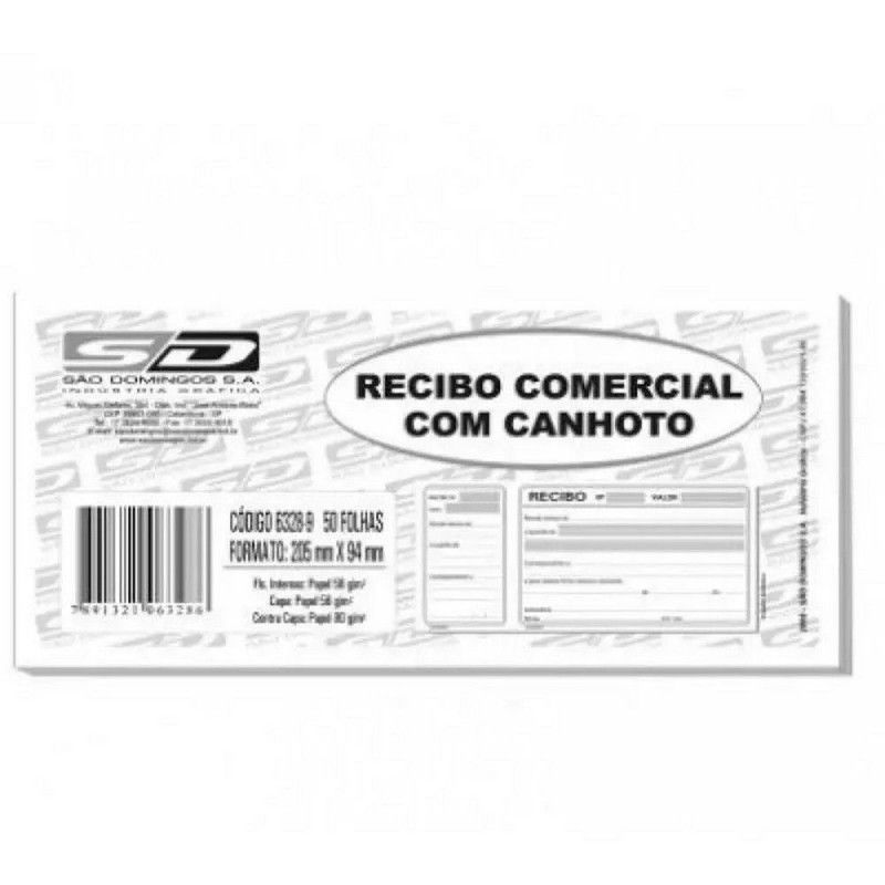 BLOCO RECIBO COMERCIAL COM CANHOTO 50 FOLHAS SAO DOMINGOS - REF. 6328 - 1 UNIDADE