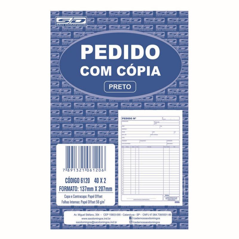 BLOCO PEDIDO 2 VIAS 1/18 145X215 40X2 FOLHAS - REF. 6120 - PACOTE COM 20 UNIDADES