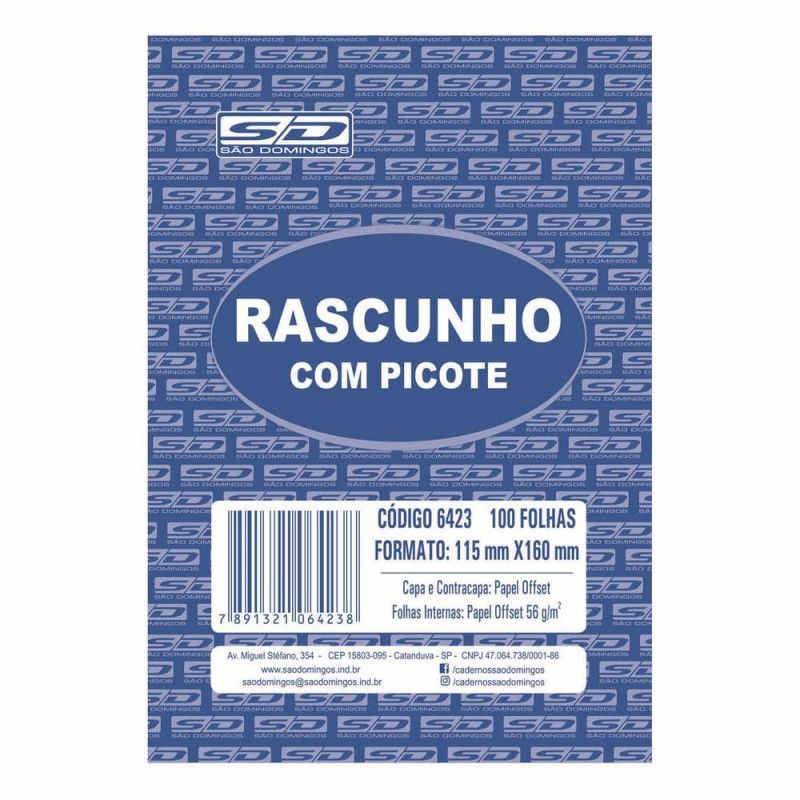 BLOCO RASCUNHO COM PICOTE 100 FOLHAS 115X160 SAO DOMINGOS - REF. 6423 - 1 UNIDADE