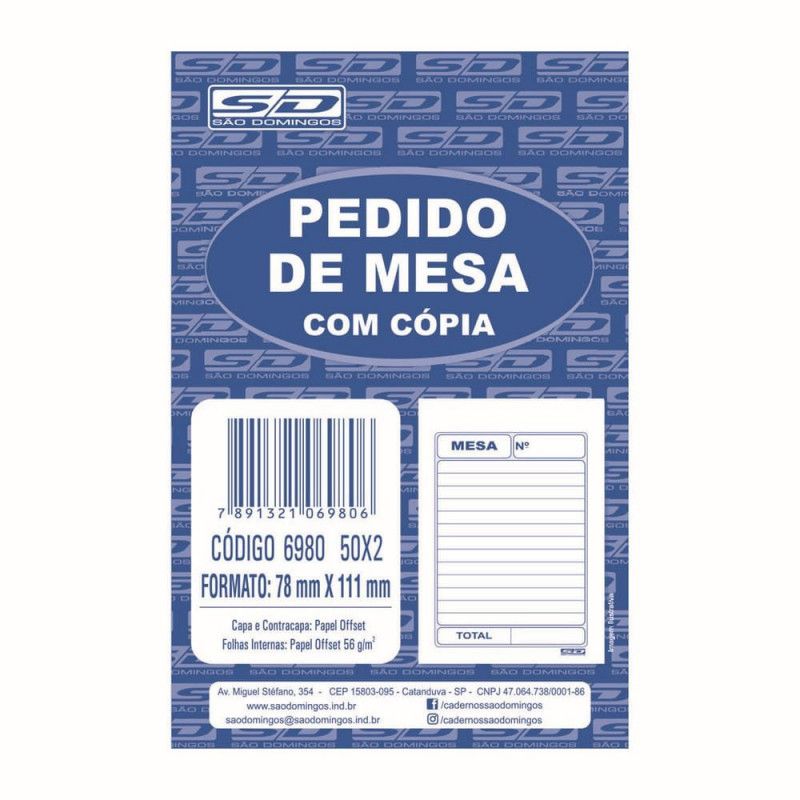 BLOCO PEDIDO DE MESA 80X117 SAO DOMINGOS - REF. 6980 - PACOTE COM 20 UNIDADES