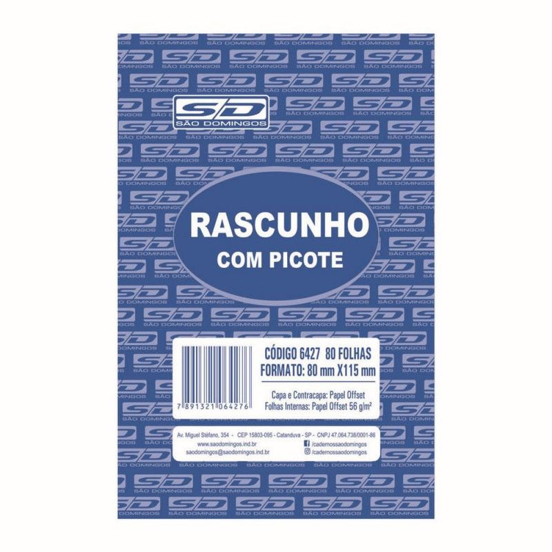 BLOCO RASCUNHO COM PICOTE 80 FOLHAS 80X115 SAO DOMINGOS - REF. 6427 - 1 UNIDADE