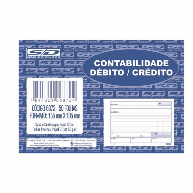 BLOCO CONTABILIDADE DEBITO/CREDITO SAO DOMINGOS - REF. 6872 - 1 UNIDADE