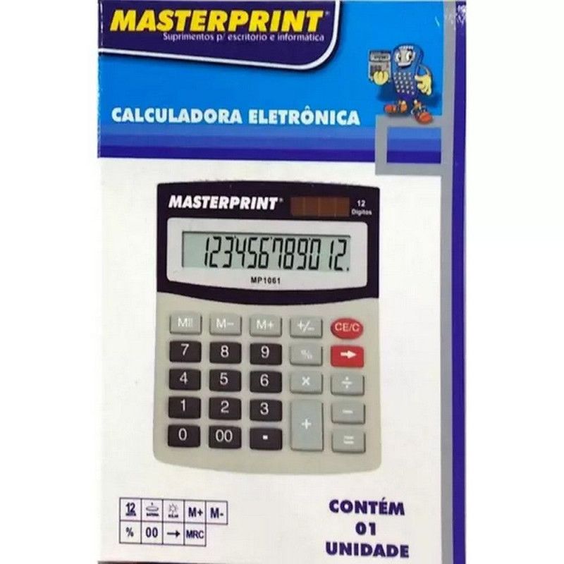 CALCULADORA 12 DIGITAL BATERIA MP 1061 12,5CM MASTERPRINT - REF. MP1061 - 1 UNIDADE