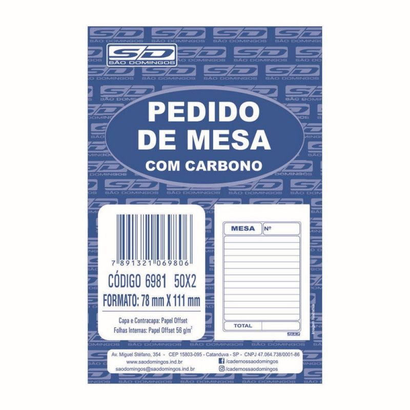 BLOCO PEDIDO DE MESA 78X111 COM CARBONO SAO DOMINGOS - REF. 6981 - 1 UNIDADE