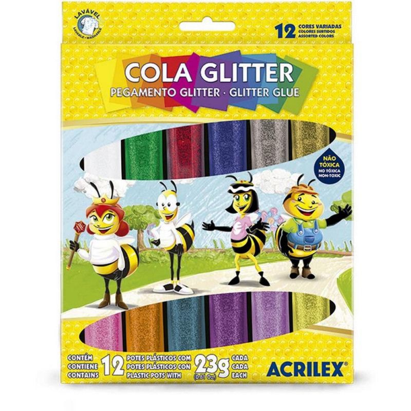COLA GLITTER 12 CORES 23G ACRILEX - REF. 02922 - CAIXA COM 3 UNIDADES