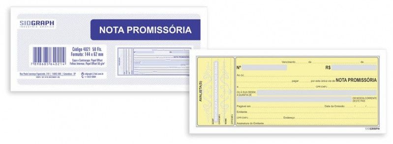 BLOCO NOTA PROMISSORIA MINI 50 FOLHAS SIDGRAPH - REF. 4021 - PACOTE COM 20 UNIDADES