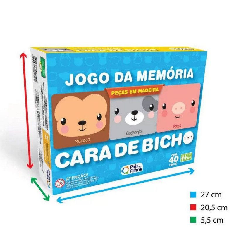 JOGO DA MEMORIA CARA DE BICHO MADEIRA PAIS E FILHOS - REF. 2175 - 1 UNIDADE