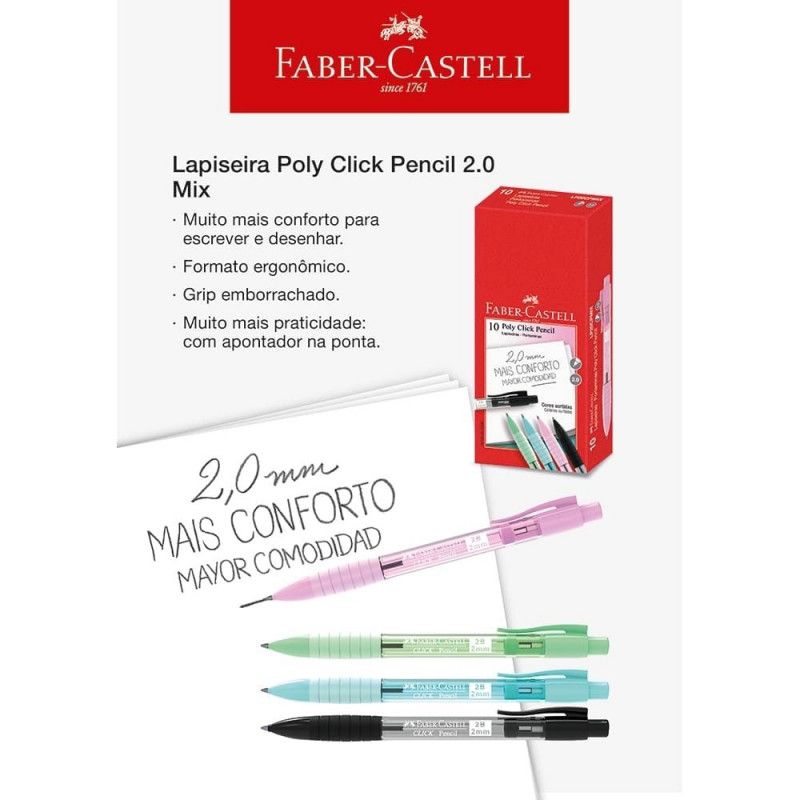 LAPISEIRA 2.0 POLY CLICK PENCIL FABER-CASTELL - REF. LP20CPMIX - CAIXA COM 10 UNIDADES