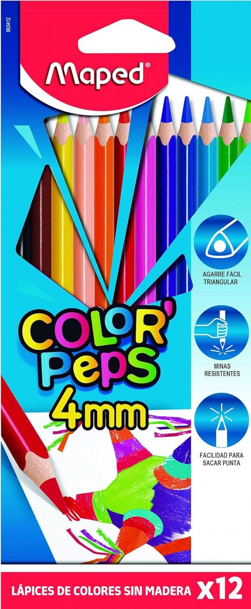 LAPIS 12 CORES COLORPEPS 4MM MAPED - REF. 863412 - 1 UNIDADE
